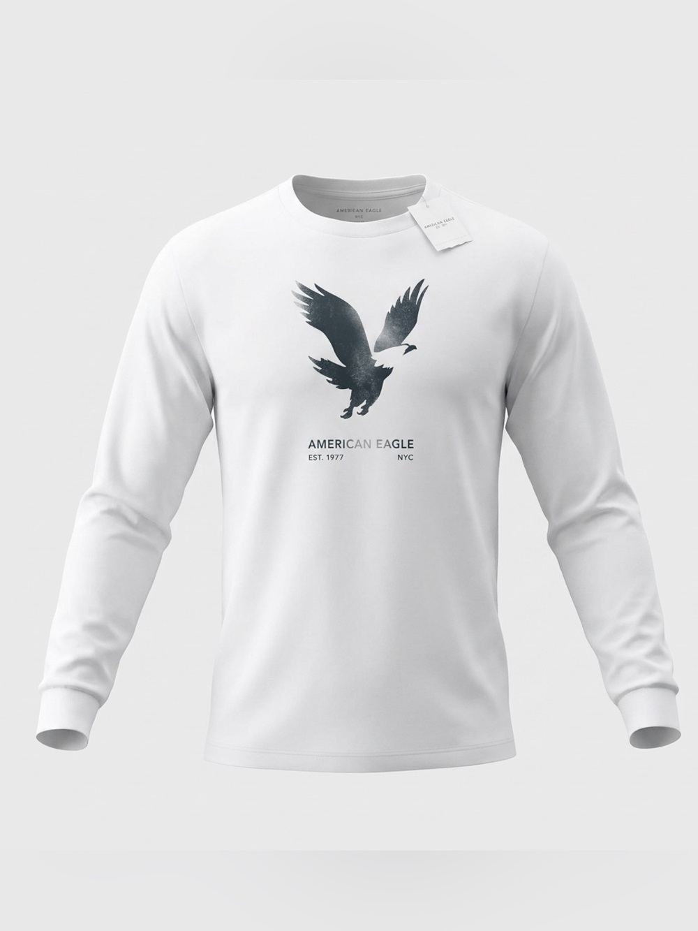 American Eagle White Long-Sleeve Tee with Navy Eagle Graphic